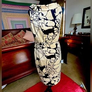Sleeveless David Meister Cotton Black and Tan print dress